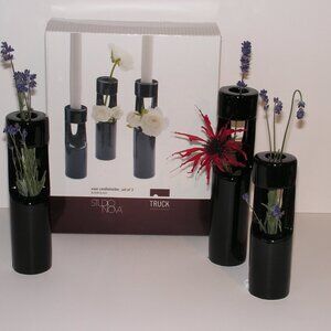 Mikasa Truck Bloom Set of 3 Vases Black Ceramic